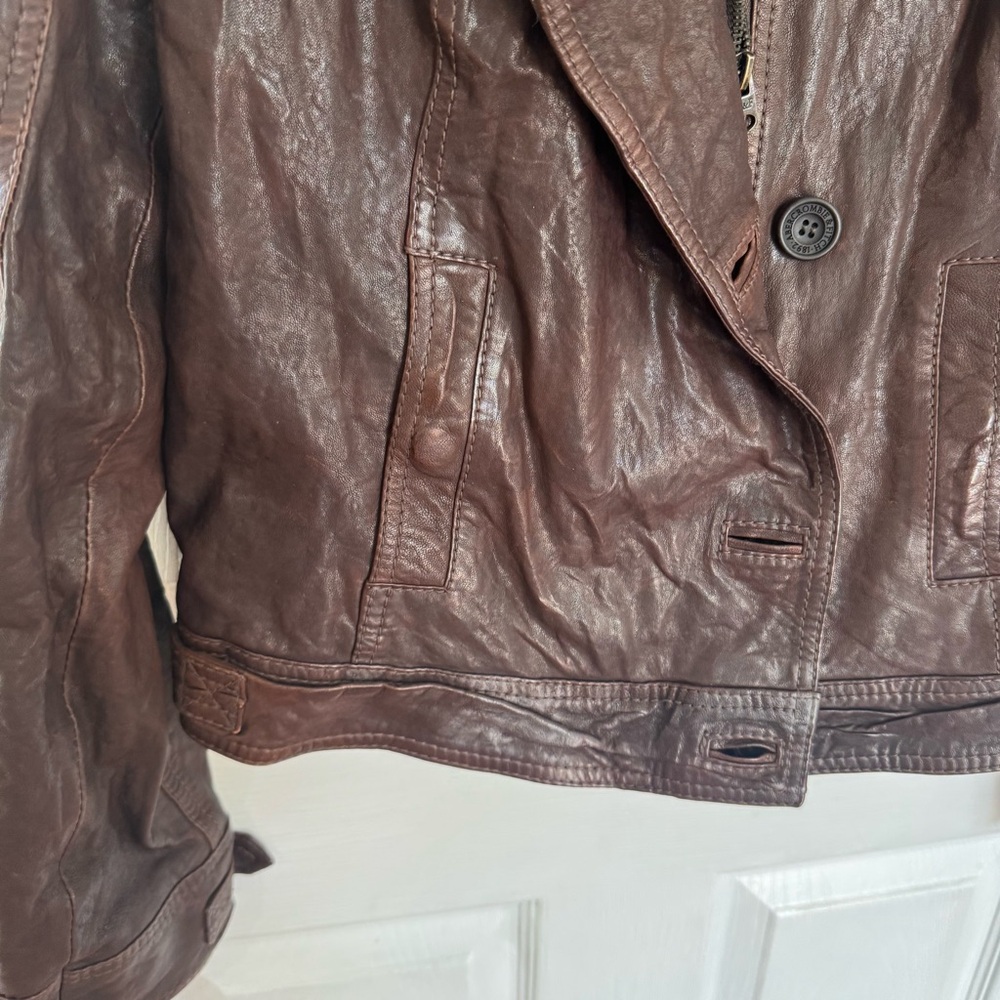 BNWT Y2K Abercrombie & Fitch Mia Leather Jacket Brown Genuine Leather Sz L - Picture 9 of 15
